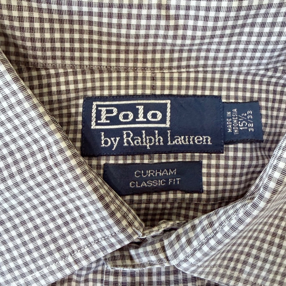 Polo Ralph Lauren Curham Classic Fit Gingham Button Down Shirt Plaid White 15.5